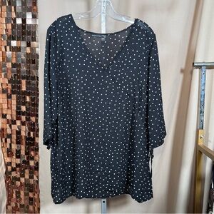Amanda Green Black & White Polka Dot Vneck Blouse Side Tie Detail Size 1X